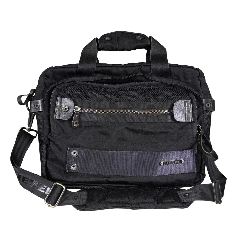 Vintage Diesel Messenger Bag Black Utility Tactical Nylon Leather Laptop Case